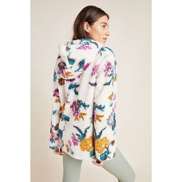 ANTHROPOLOGIE Rosemarie Hooded Sherpa Jacket Teddy Sweater Floral XS - Picture 5 of 12